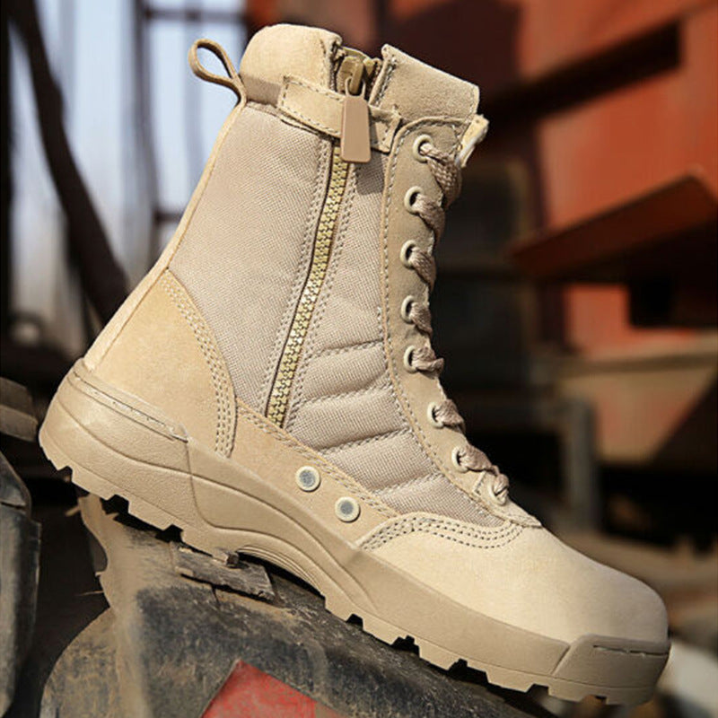 Men's Tactical Combat Boots — Ankle Height, Lace-Up, Split Leather, Spring/Autumn