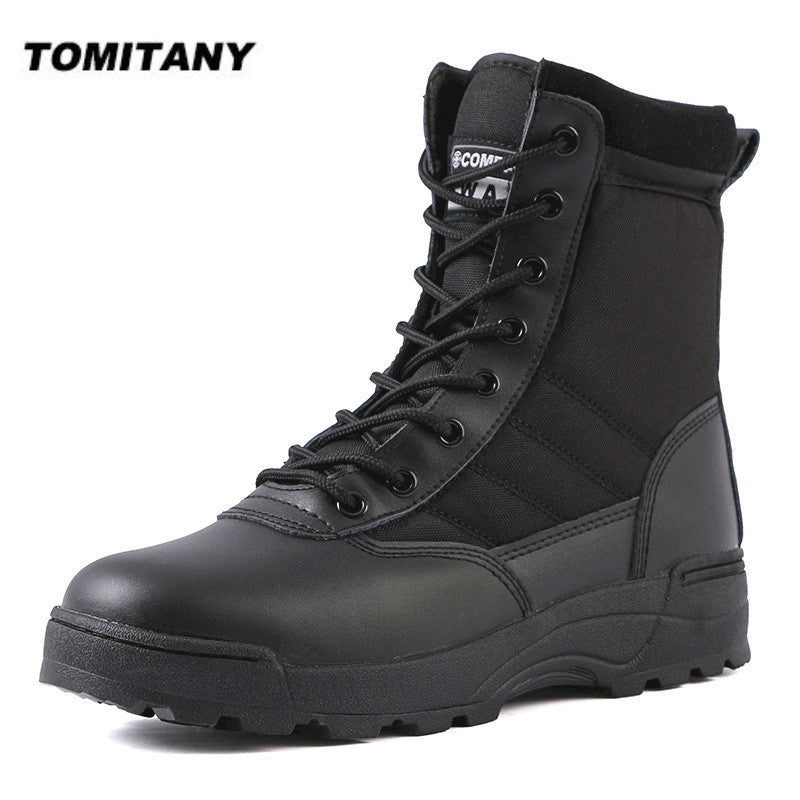 Men's Tactical Combat Boots — Ankle Height, Lace-Up, Split Leather, Spring/Autumn