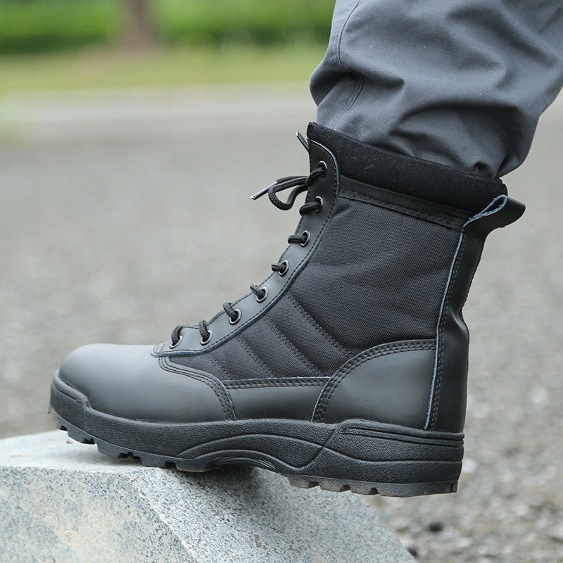 Men's Tactical Combat Boots — Ankle Height, Lace-Up, Split Leather, Spring/Autumn